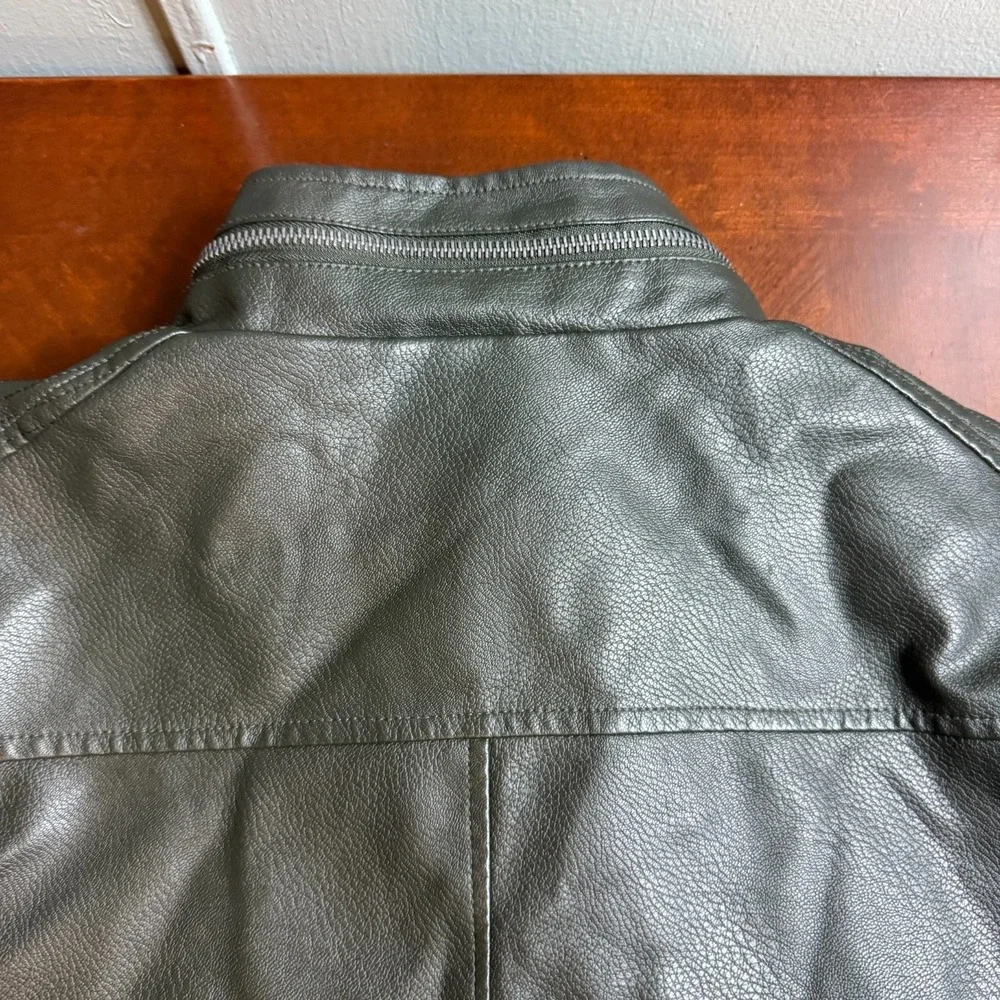 FRIED Denim NYC Faux‎ Leather Moto Jacket Mens Large Biker Black Minimalist